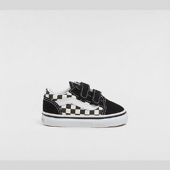 Vans TODDLER PRIMARY CHECK OLD SKOOL HOOK AND LOOP SHOES (1-4 YEARS) ((PRIMARY CHECK) BLK/WHITE) WHITE