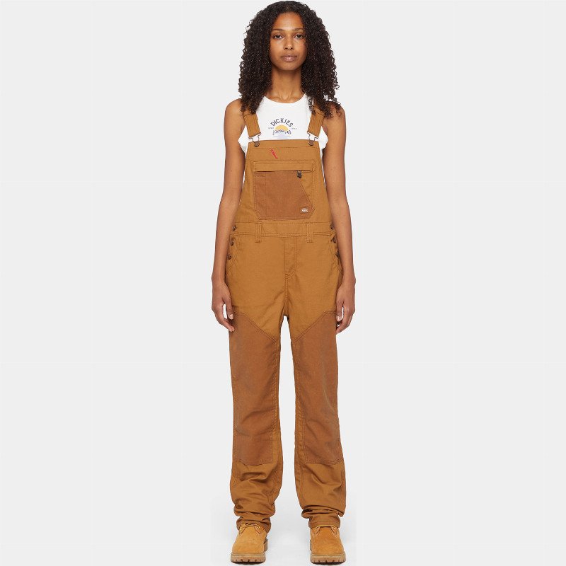 Dickies Coated Canvas Double Front Bib Woman Brown Duck 