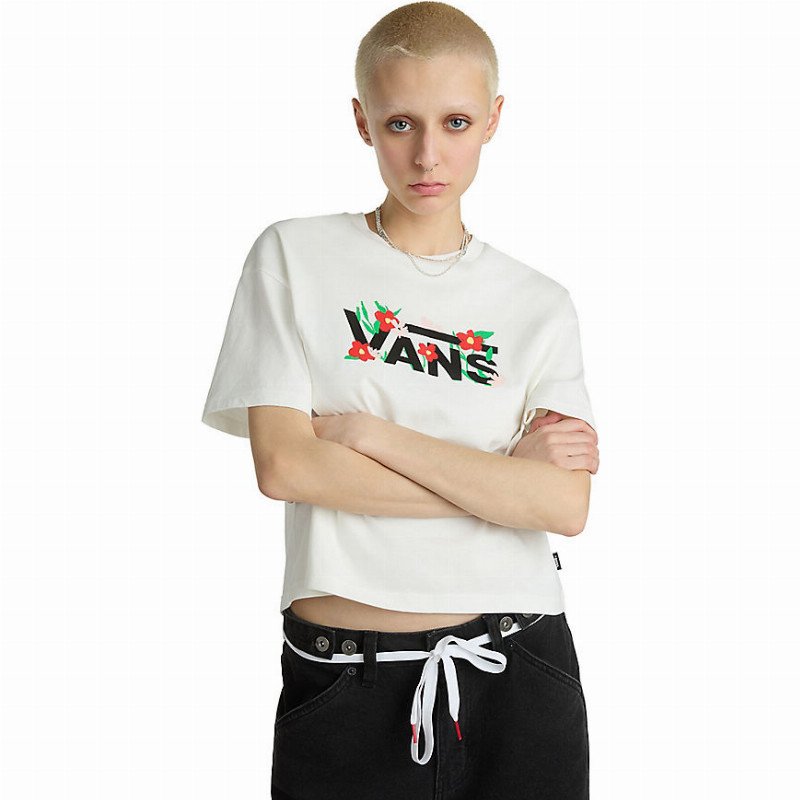 VANS Fleurs Os Crop T-shirt (marshmallow) Women White, Size XXS