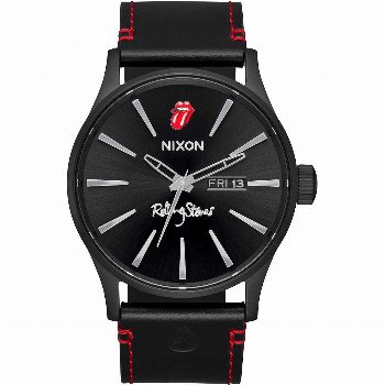 Nixon A1354-001-00 ROLLING STONES SENTRY LEATHER BLACK AND WATCH
