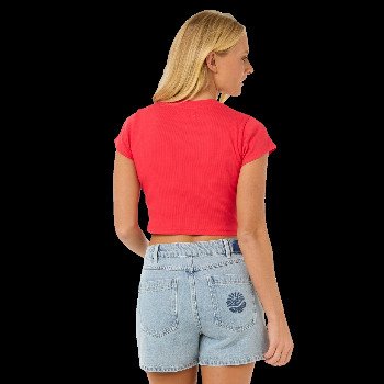 Rip Curl CLASSIC RIBBED T-SHIRT IN HIBISCUS RED