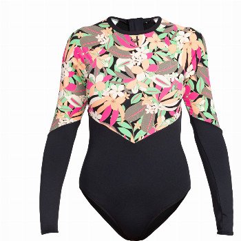 Roxy FASHION LONG SLEEVE SWIMSUIT - ANTHRACITE PALM