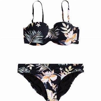 Roxy PRINTED BEACH CLASSICS - BANDEAU BIKINI SET FOR WOMEN BLACK