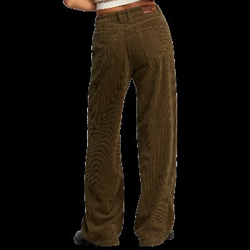 RVCA COCO CORDUROY WIDE LEG TROUSERS IN DARK OLIVE