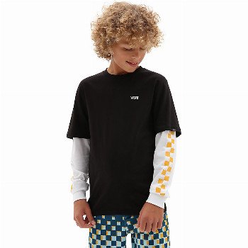 VansBOYS LONG CHECK TWOFER T-SHIRT (8-14 YEARS) (BLACK-SAFFRON) BLACK