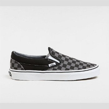 Vans CHECKERBOARD CLASSIC SLIP-ON SHOES (BLACK/PEWTER CHECKERBOARD) UNISEX GREY