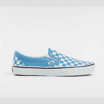 Vans CLASSIC SLIP-ON CHECKERBOARD SHOES, MAN, BLUE, SIZE: 9