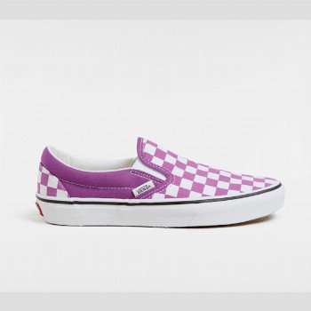 Vans CLASSIC SLIP-ON CHECKERBOARD SHOES, MAN, PURPLE, SIZE: 10.5