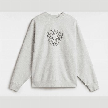 Vans SKATE SMILE SPIKE CREW SWEATSHIRT, MAN, GREY, SIZE: XS