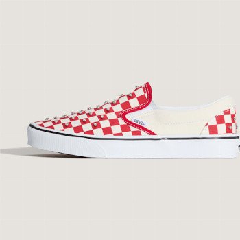 Vans SLIP-ON CHECKERBOARD RHINESTONE SHOES, MAN, RED, SIZE: 8