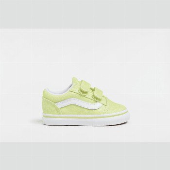 Vans TODDLER OLD SKOOL HOOK AND LOOP GLITTER SHOES (1-4 YEARS), YELLOW, SIZE: 9