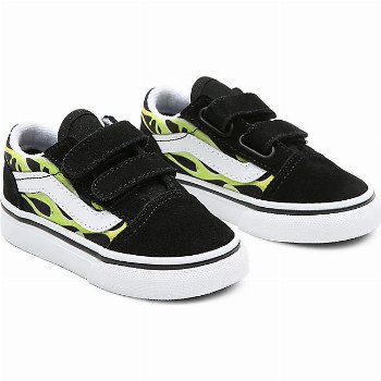 VansTODDLER SLIME FLAME OLD SKOOL V SHOES (1-4 YEARS) ((SLIME FLAME) BLACK/TRUE WHITE) BLACK