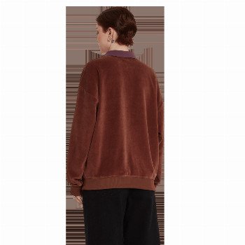 Volcom SWEETY SMOOTHY FLEECE SWEATSHIRT IN BROWN