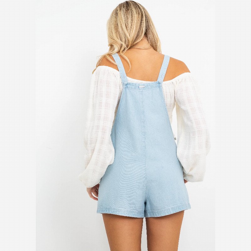 Beach Crush Denim Dungarees in Salt Blue