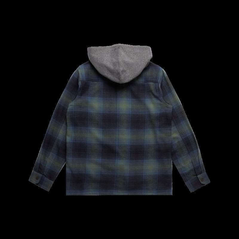 Boys Baja Hooded Flannel Shirt in Fern