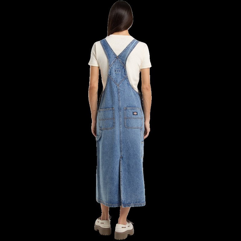 Bib Long Overall Dress in Rinsed Blue Fade