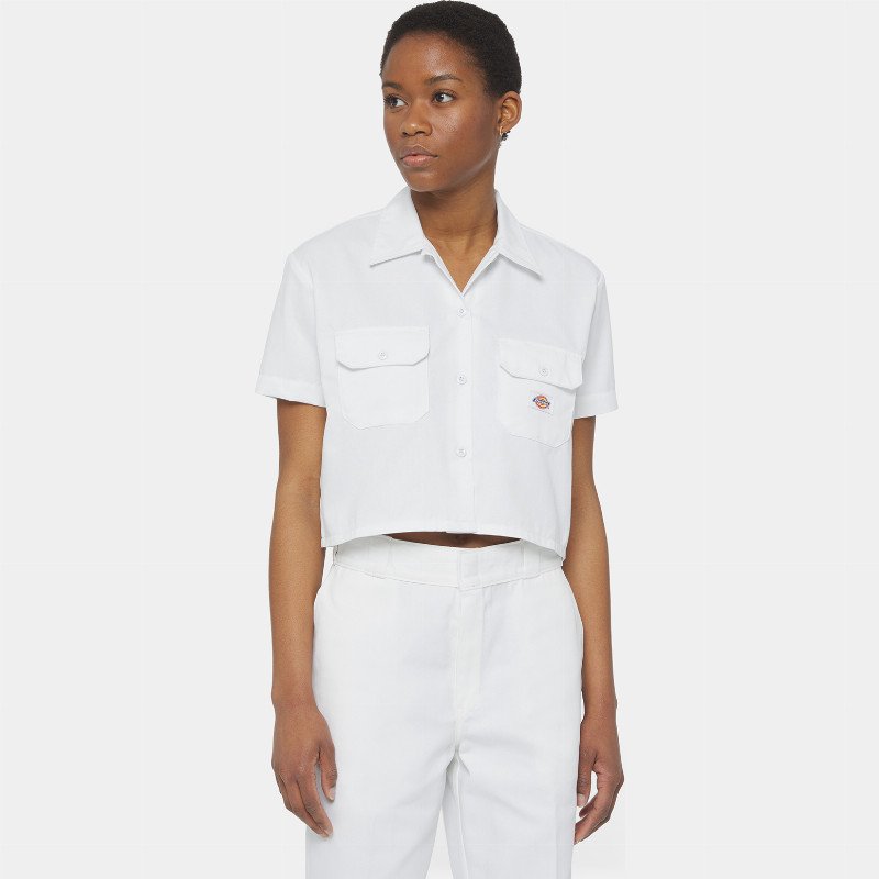 Dickies Cropped Short Sleeve Work Shirt Woman White 