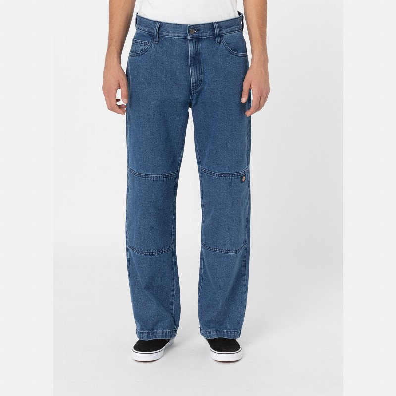 DOUBLE KNEE DENIM TROUSERS MAN CLASSIC BLUE