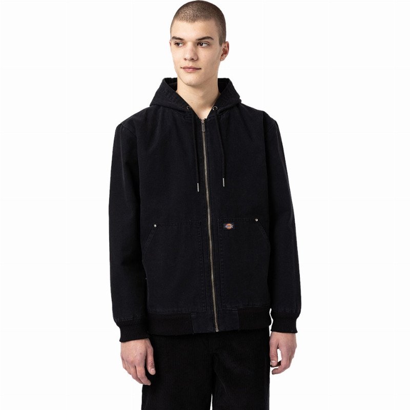 DUCK CANVAS HOODED JACKET - WASHED BLACK