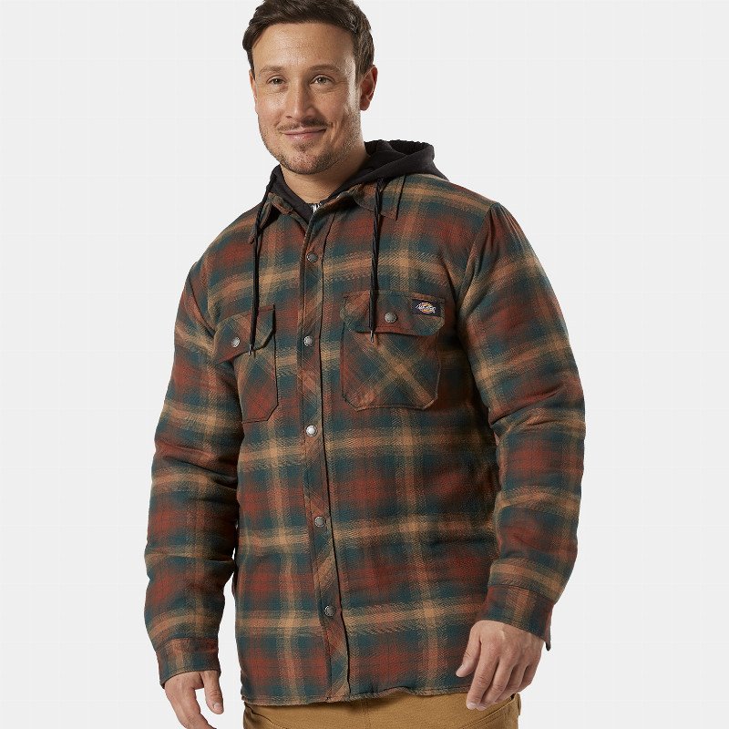 HOODED FLEECE FLANNEL SHIRT MAN ENGLISH RED/BLACK OMBRE