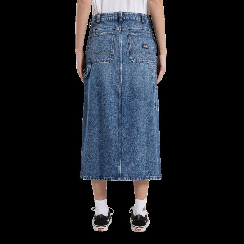 Long Denim Skirt in Rinsed Blue & Fade