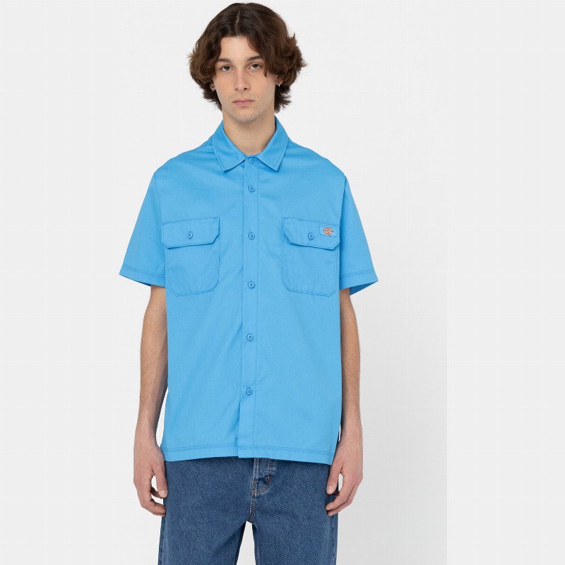Dickies Madras Short Sleeve Shirt Man Azure Blue 