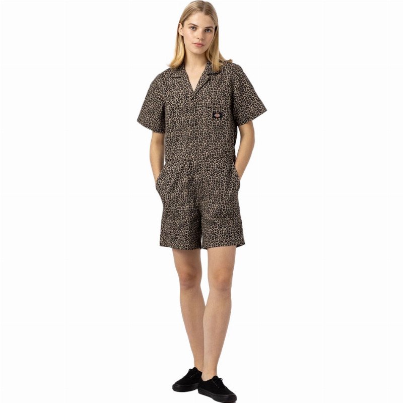 Dickies Silver Firs Playsuit - Leopard Print