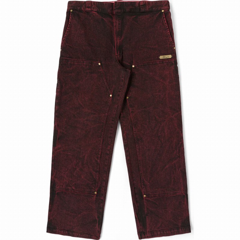 WASHED DENIM DOUBLE KNEE TROUSERS MAN CHINESE RED