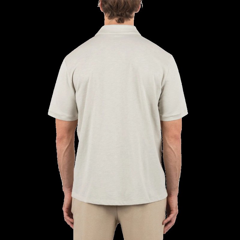 Printed Stripe Slub Polo Shirt in Bone