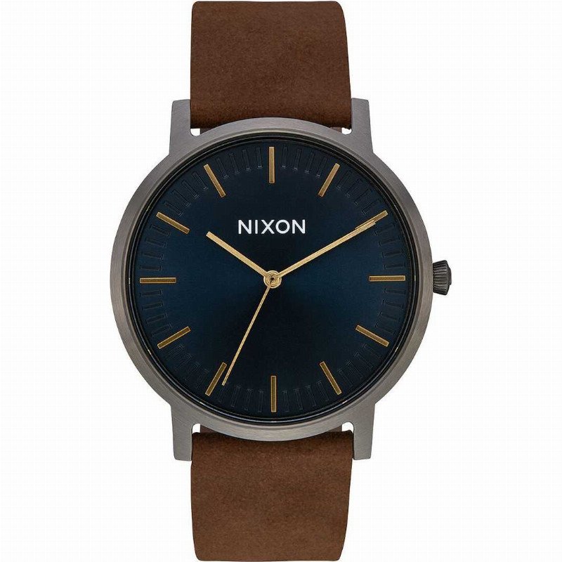 A1058-2984-00 PORTER LEATHER - GUNMETAL / INDIGO WATCH
