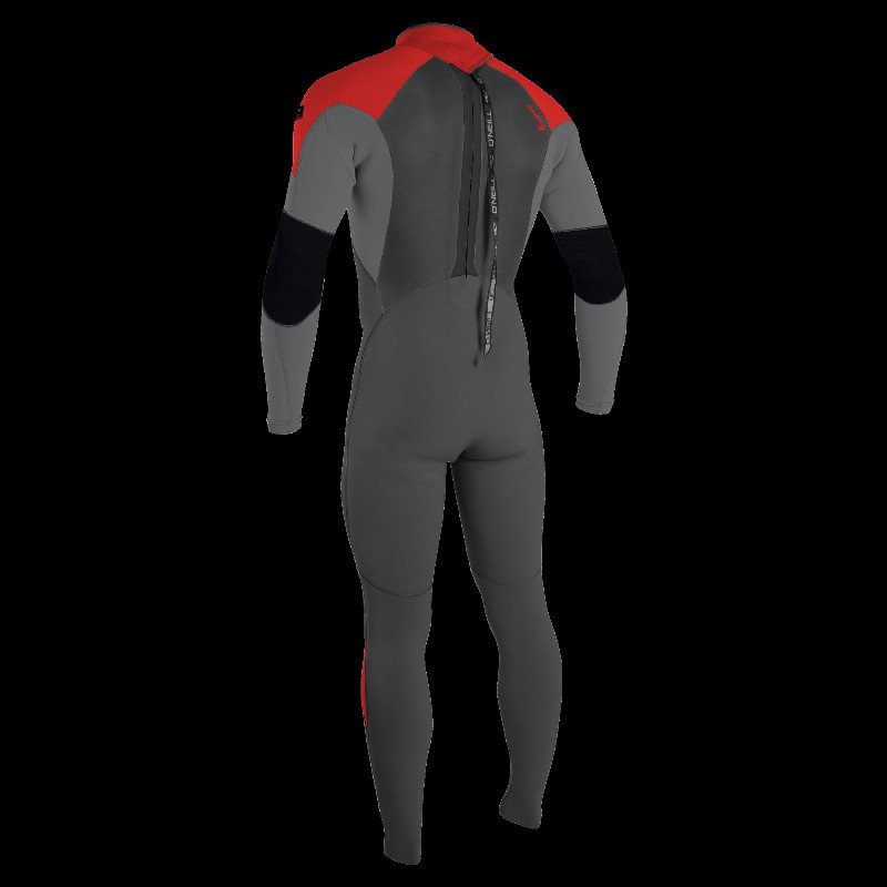 Boys Epic 3/2mm Back Zip Wetsuit in Graphite, Smoke, Red & Red