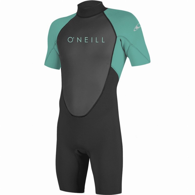 O'Neill Girls Reactor-2 2mm Back Zip Shorty Wetsuit - Black & Light Aqua
