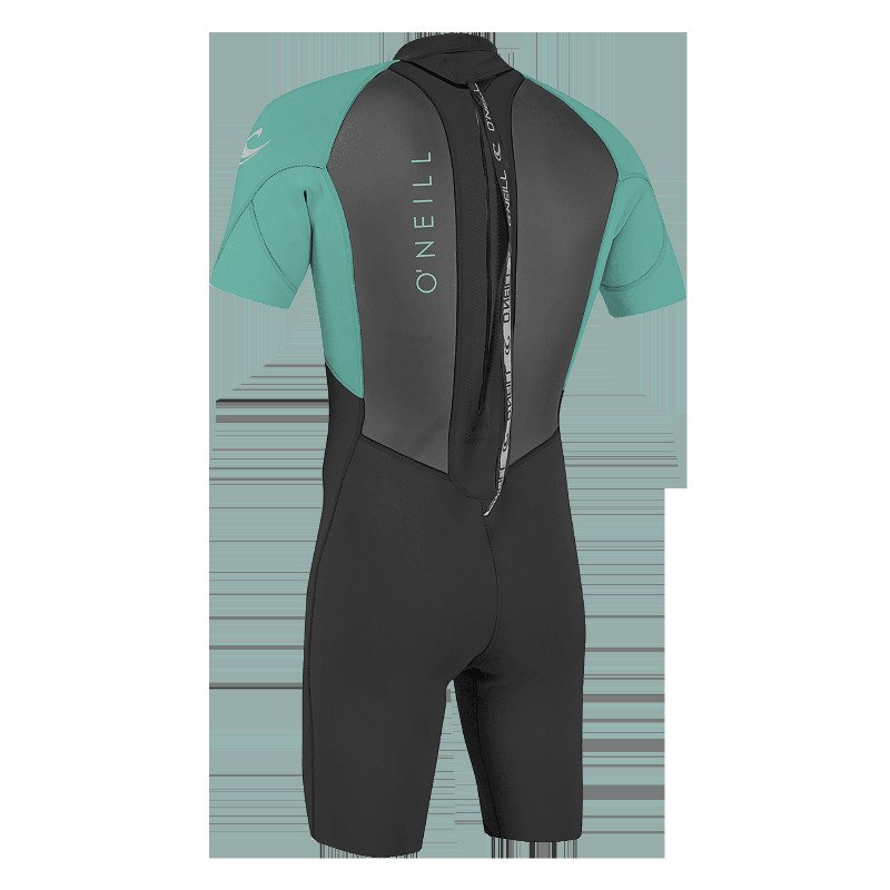 GIRLS REACTOR-2 2MM BACK ZIP SHORTY WETSUIT IN BLACK & LIGHT AQUA