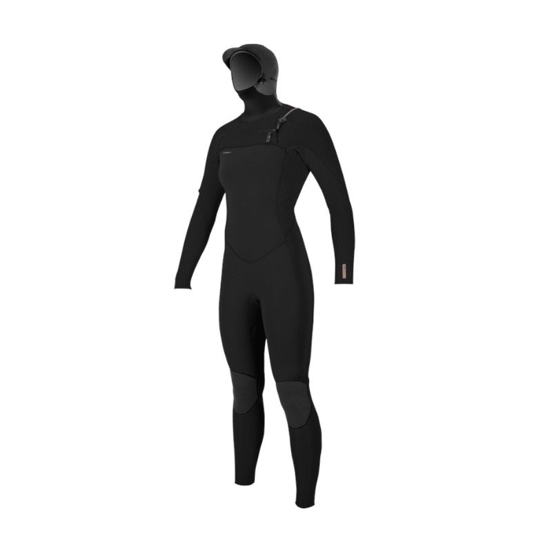 O'Neill Womens HyperFreak 5/4mm+ Hooded Chest Zip Wetsuit - Black