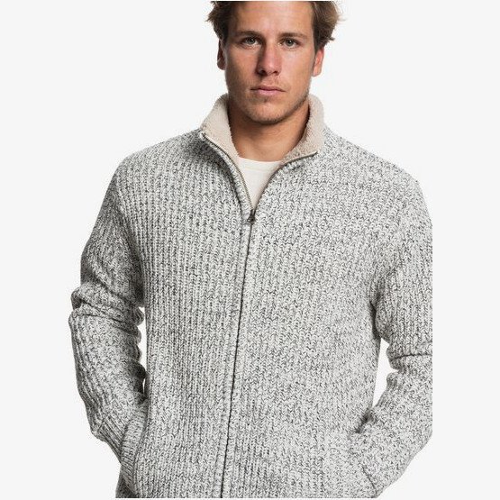 Boketto - Sherpa Lined Zip-Up Mock Neck Jumper for Men - Grey - Quiksilver