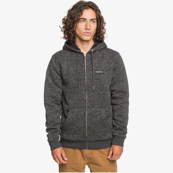 Keller - Hooded Zip-Up Sherpa Fleece for Men - Black - Quiksilver