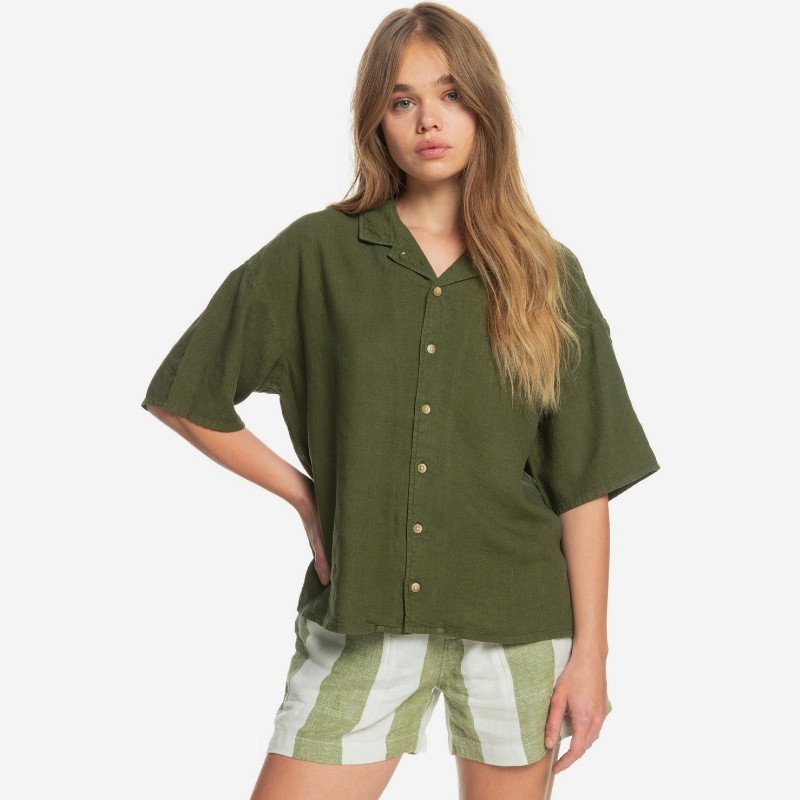 Surf Camp - Boxy Camp Shirt for Women - Green - Quiksilver