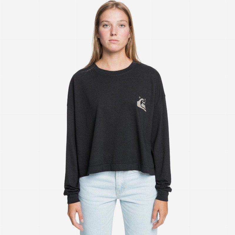 Quiksilver Womens Oversized Crop - Organic Long Sleeve T-Shirt for Women - Black - Quiksilver