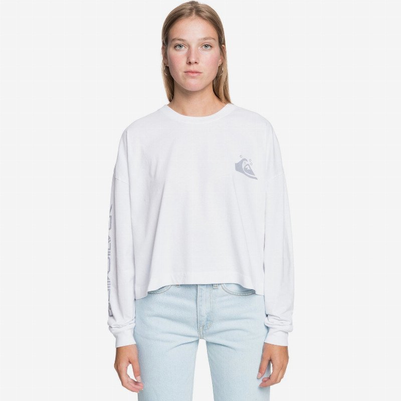 Quiksilver Womens Oversized Crop - Organic Long Sleeve T-Shirt for Women - White - Quiksilver