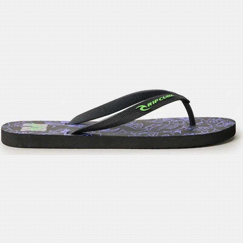 Core Energy Bloom Open Toe Flip Flops in Black & Blue