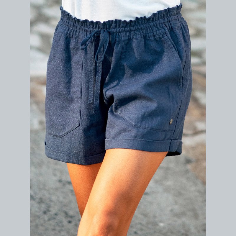 Another Kiss - Linen Shorts for Women - Blue - Roxy