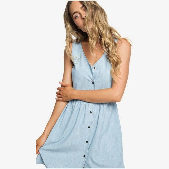 CENTRAL PARK CHILL - BUTTON FRONT TANK DRESS FOR WOMEN BLUE