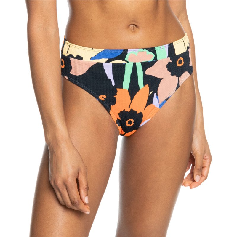 Roxy Color Jam Mod Mid Waist Bikini Bottoms - Anthracite Flower Jammin