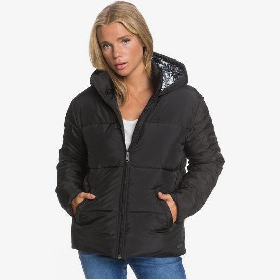 Electric Light - Hooded Puffer Jacket for Women - Black - Roxy