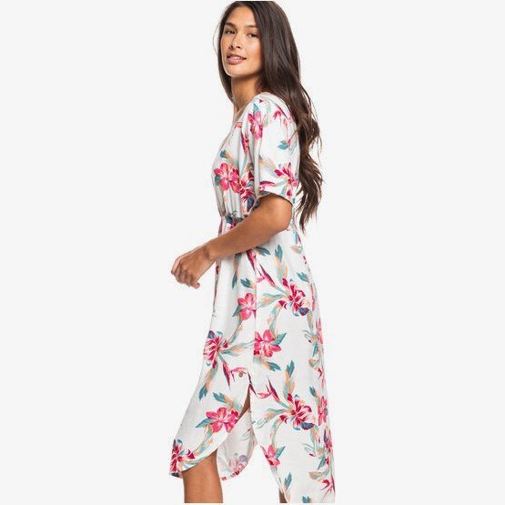 Flamingo Shades - Short Sleeve Midi Dress for Women - White - Roxy