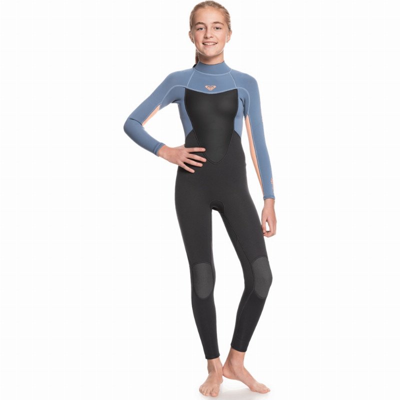 Girls Prologue 4/3mm Back Zip Wetsuit (2022) - Cloud Black, Powder Grey & Sunglow