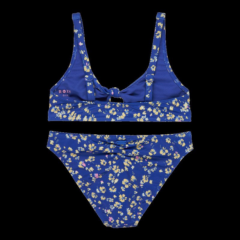 Girls Shadow Floral Bralette Bikini Set in Dazzling Blue Coastline Ditsy