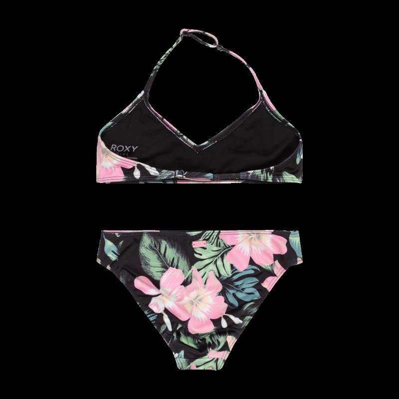 Girls Shadow Floral Brasic Tri Bikini Set in Anthracite Shadow Floral
