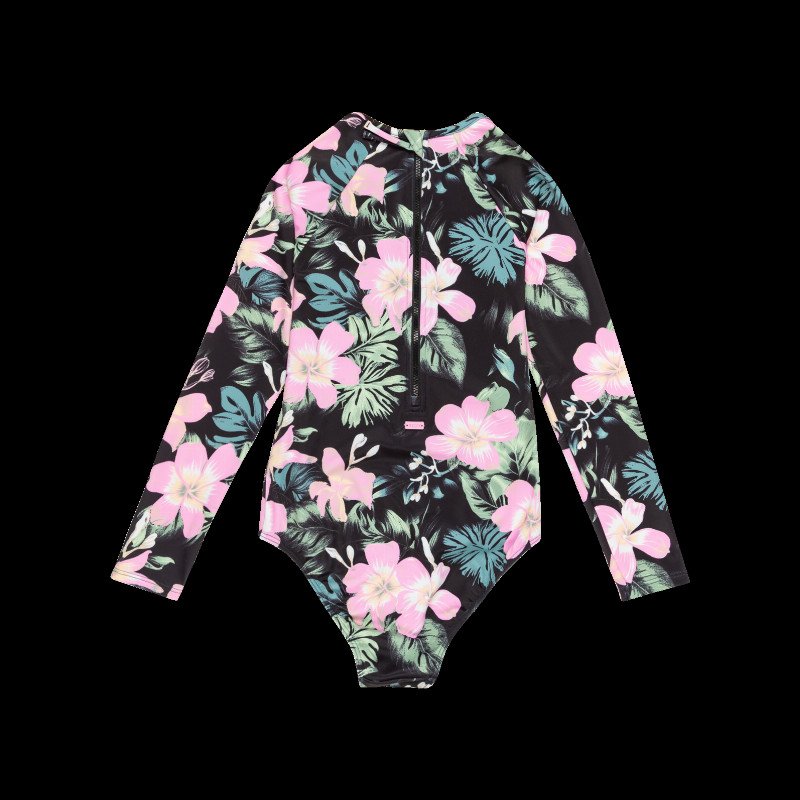 Girls Shadow Floral Onesie Swimsuit in Anthracite Shadow Floral