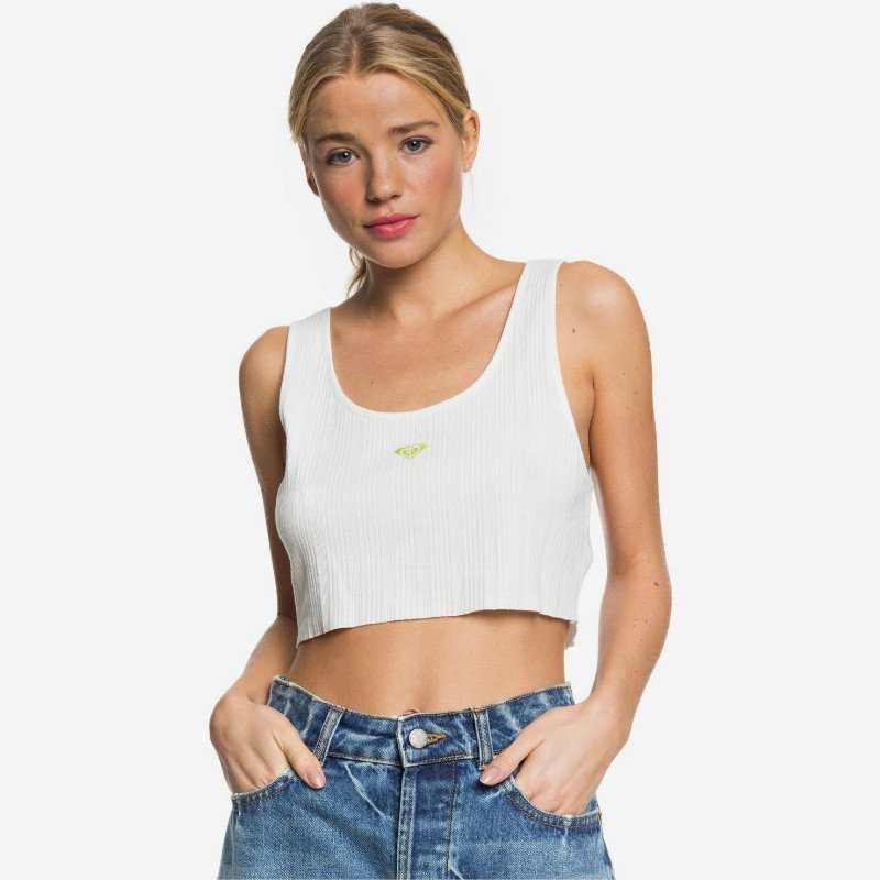 Kelia Summer Feeling - Cropped Rib Knit Vest Top for Women - White - Roxy